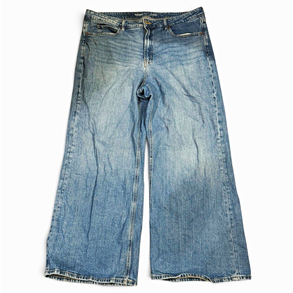 Super Wide Leg Jeans Womens 16 High Rise Drapey Baggy Skater Y2K Medium Wash